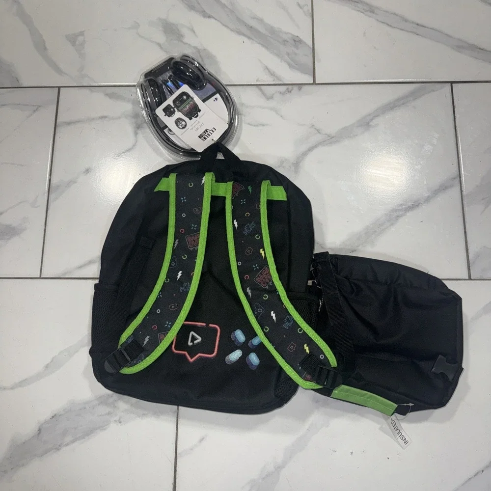 Boy's Extreme Nation Game On School 3 Piece Set Backpack Lunch‎ Bag Headphones